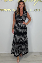 Laser Cut Wavy Trim Maxi Dress